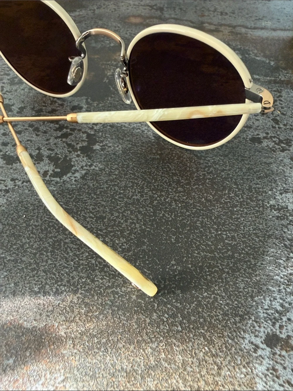 Garrett Leight Gold Round Sunglasses with Dark Brown Lenses Wilson